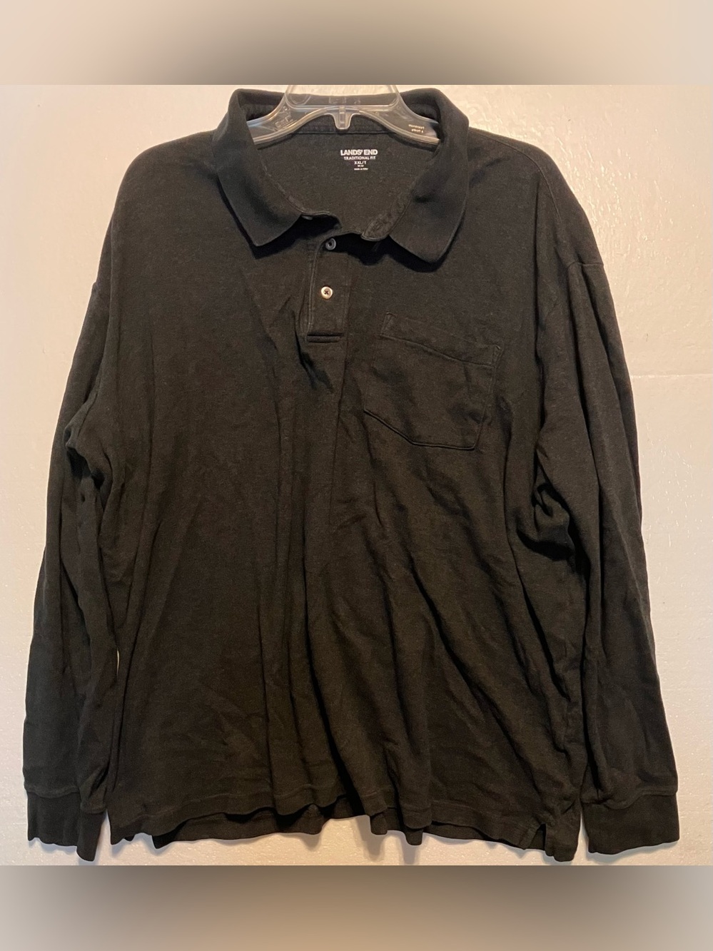 Lands' End 2XLT Men’s Long-Sleeve Charcoal Polo Shirt